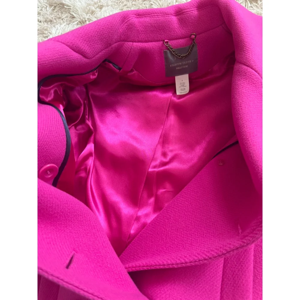 Women's J.Crew Pink Stadium Cloth Pea Coat Size 2 - Picture 8 of 9